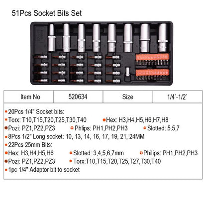 51Pcs Socket Bits Set