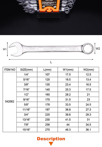 8Pcs Inch Combination Spanner Set