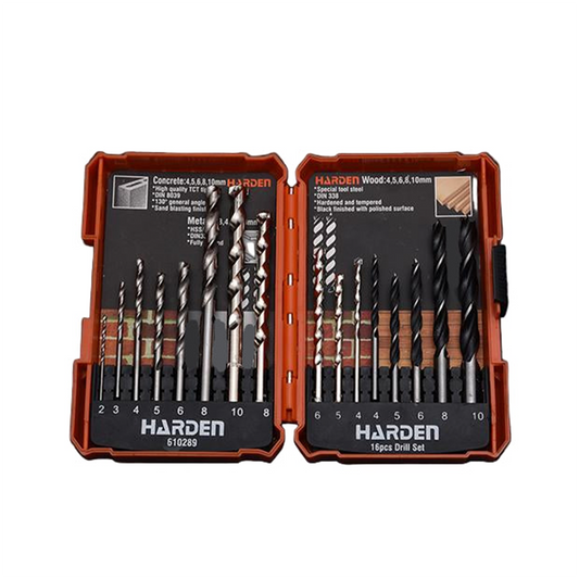 16-Piece Drill Bit Set for Metal, Wood & Concrete