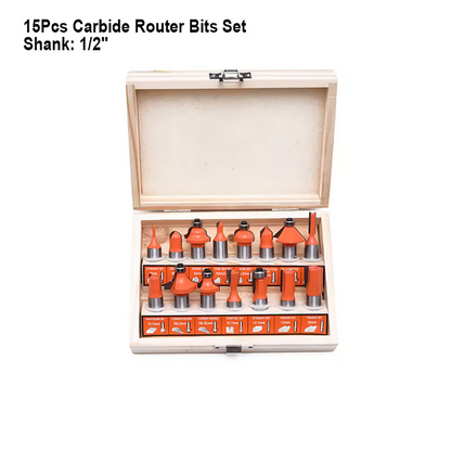15Pcs Carbide Router Bits Set